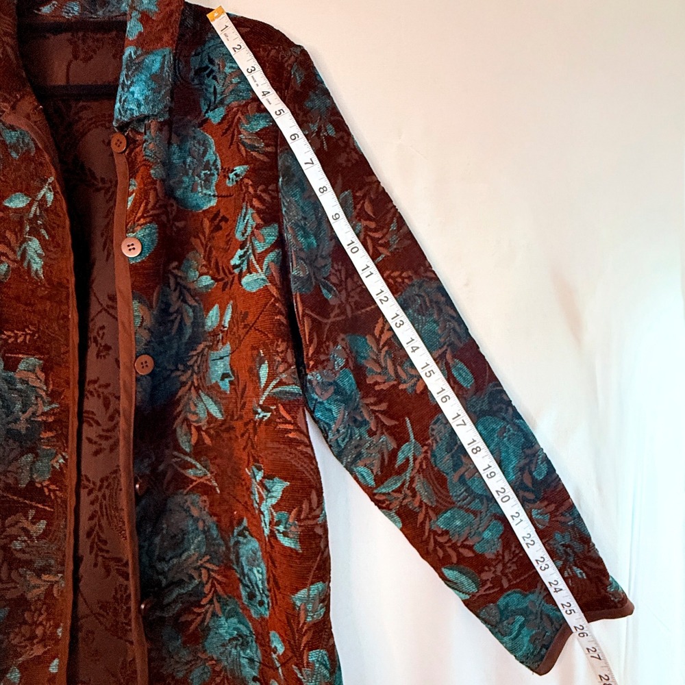 Coldwater Creek Reversible Tapestry Jacket PM Brown Teal Floral Boho Velvet - Picture 7 of 9